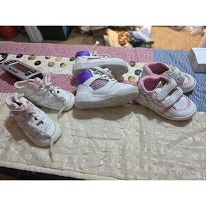 Toddler Baby Girl Sneakers Lot White Pink Purple Athletic Shoes
